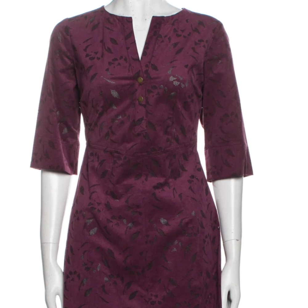 New without tag MAYLE burgundy ultra suede A-line 3/4 sleeve dress, brass button